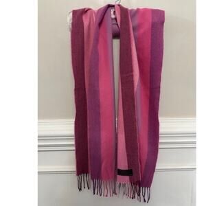 100% Cashmere Scarf Pink Purple Striped Soft Preppy Old Money Fringe 66X11